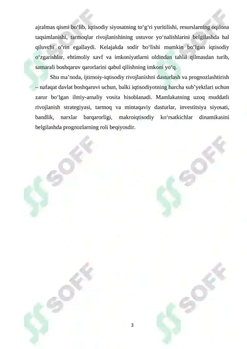 IJTIMOIY-IQTISODIY RIVOJLANISHNI DASTURLASH VA PROGNOZLASHTIRISHNING ZARURLIGI 3