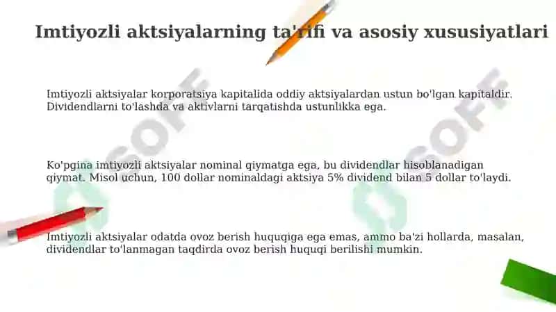 Imtiyozli aksiyalarning asosiy xususiyatlari 3