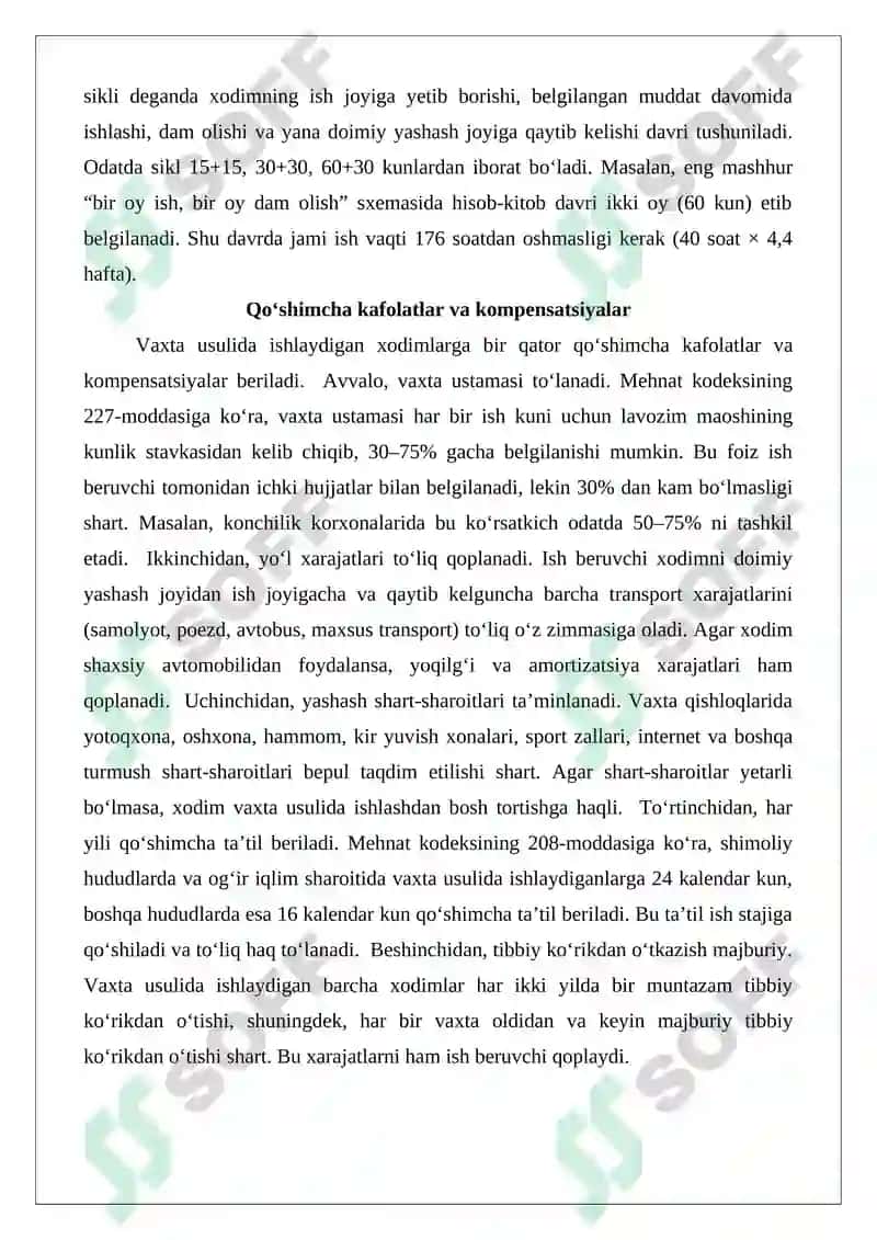 Vaxta usulida ishlashni mustaqil ravishda tartibga soluvchi alohida bob 3