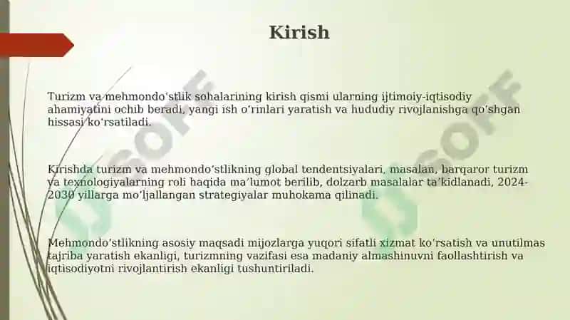 Turizm va mehmondoʻstlikning mazkur maqsadi va vazifalari 3