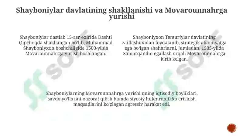 O‘zbek davlatchiligining tarixiy bosqichlari ( O‘zbekiston hududida shayboniylar ) 3