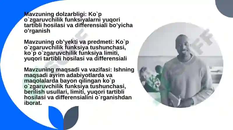 Ko`p o`zgaruvchili funksiya hosilasi va differensiali 3