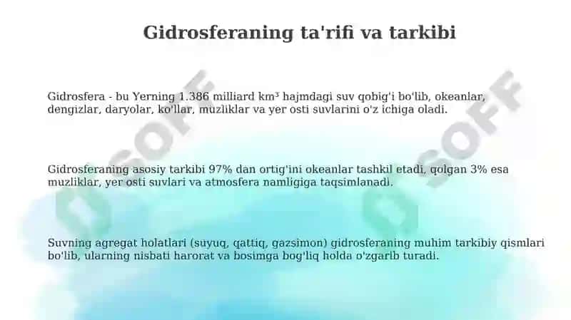 Yerning geografik qobig'i Gidrosfera 3