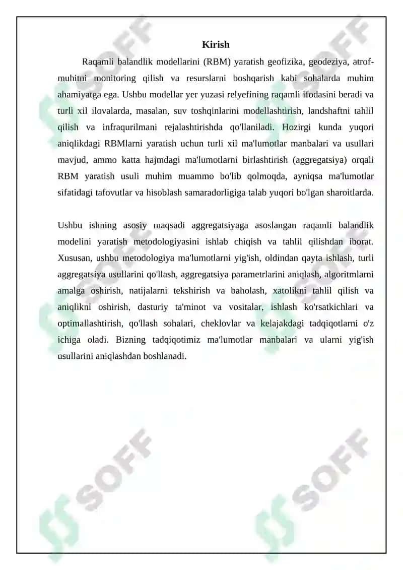 Aggregatsiyaga asoslangan raqamli relyef modelini yaratish metodologiyasi 3