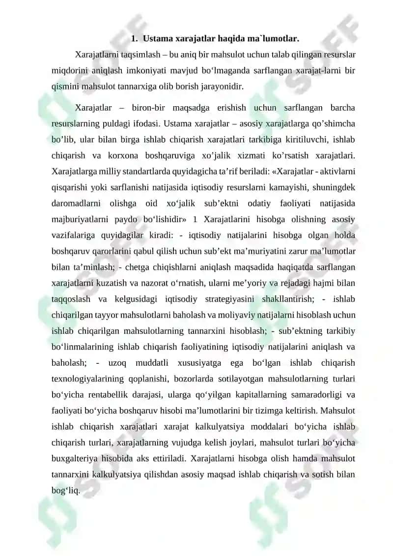 Ustama xarajatlarini ishlab chiqarilgan mahsulotlar tannarxiga toʻliq taqsimlash 3