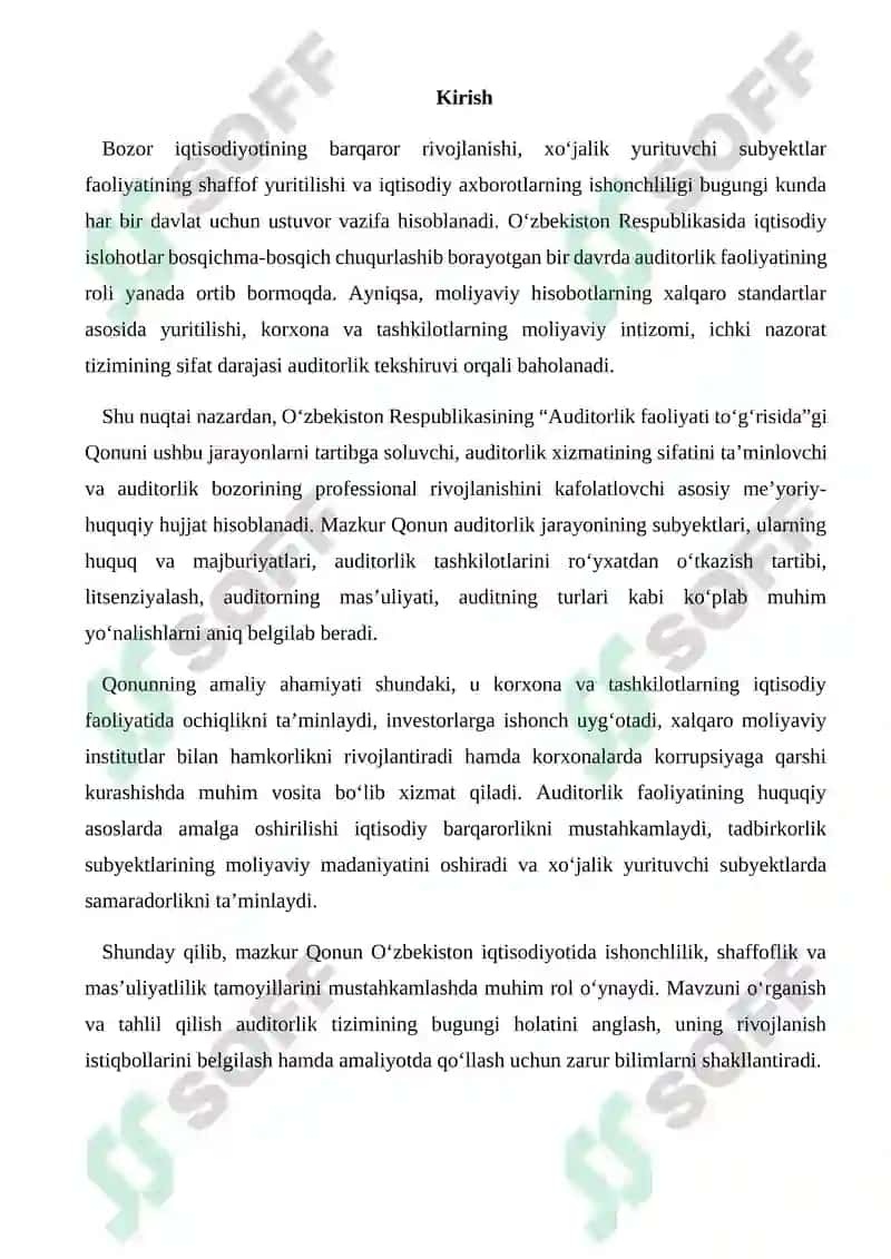 O‘zbekiston Respublikasining «Auditorlik faoliyati to‘g‘risida»gi Qonuni va uning ahamiyati 3