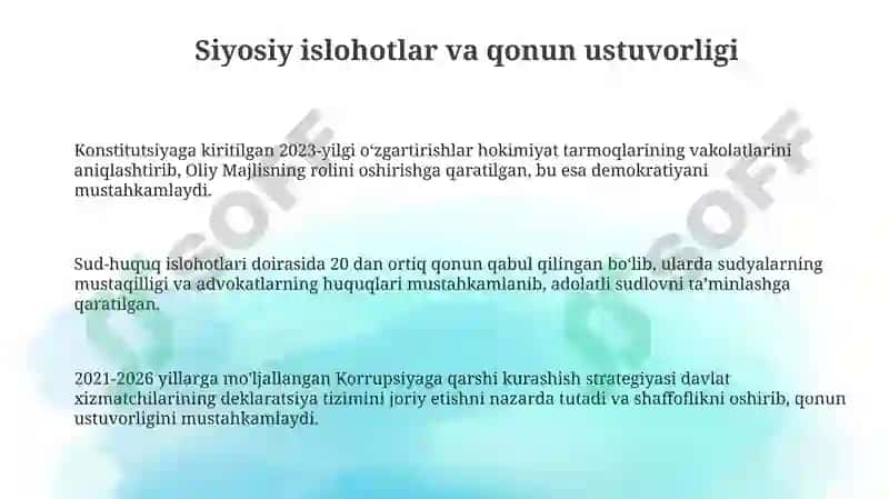 O'zbekiston Ijtimoiy Sohada Amalga Oshirilayotgan O'zgarishlar Mazi 3