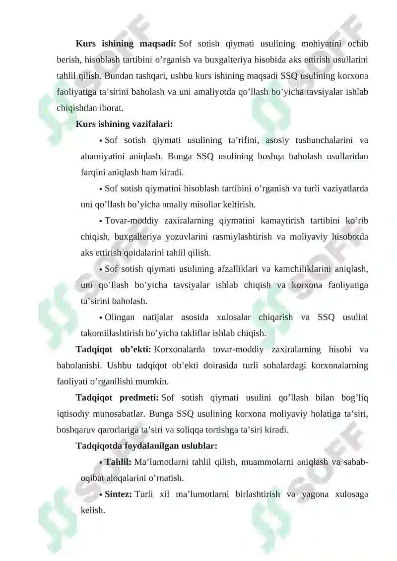 SOF SOTISH QIYMATI USULI 3