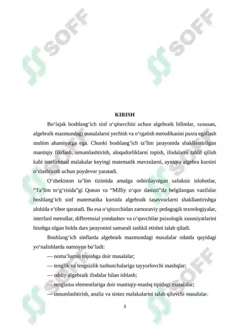 BOSHLANG‘ICH SINFLARDA ALGEBRAIK MAVZUDAGI MASALA VA ULARNI O‘RGANISH METODIKASI 3