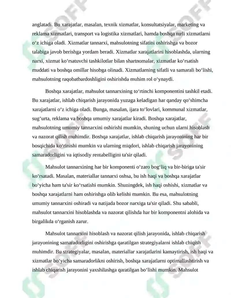 Mahsulot tannarxini tarkibi va turlari 3