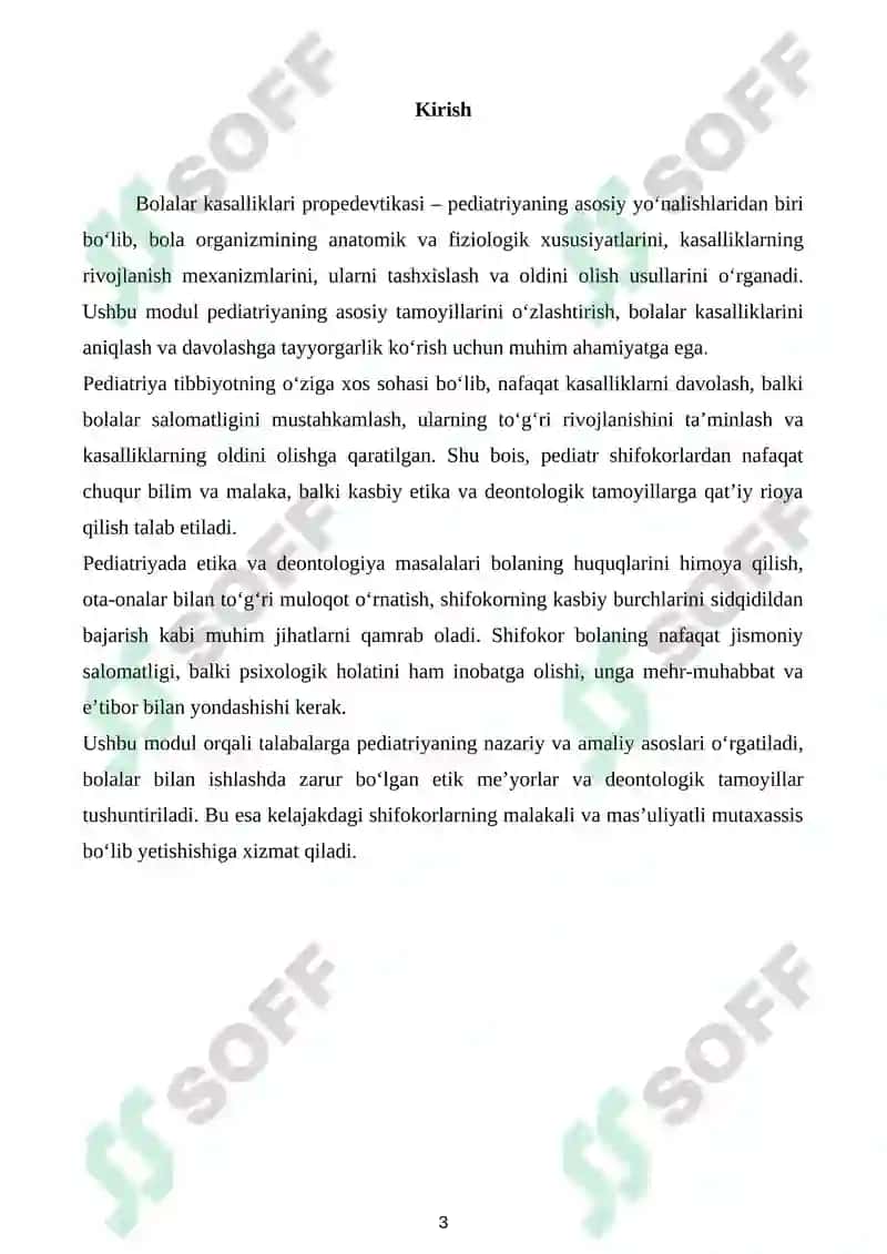 Bolalar kasalliklari propedevtikasi kalendar tematik reja 3