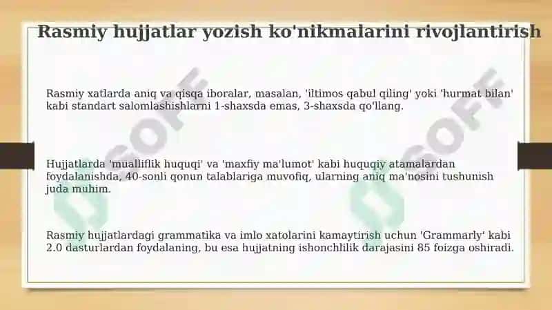 Rasmiy hujjatlar yozish ko'nikmalarini rivojlantirish 3