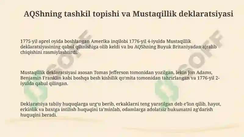 AQShning tashkil topishi va Mustaqillik deklaratsiyasi 3