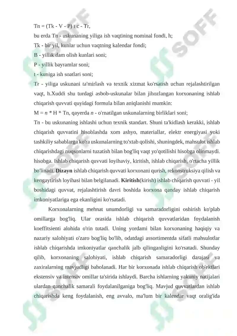 Ishlab chiqarish quvvatini va ishlash muddatini aniqlash tamoillari 3
