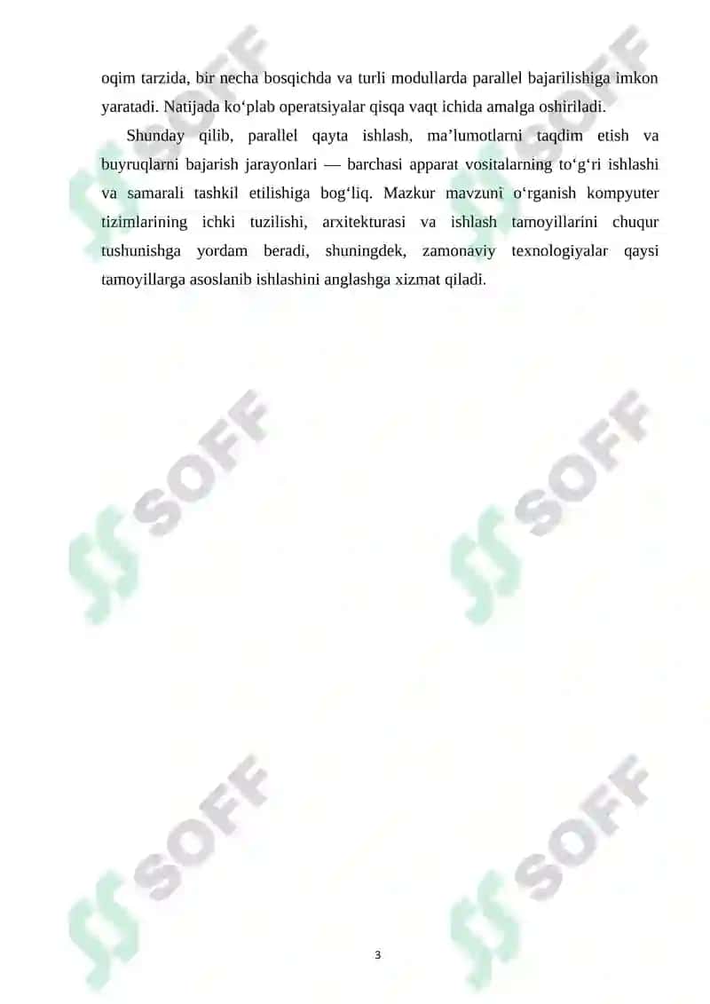 Parallel qayta ishlash, ma’lumotlarni taqdim etish va buyruqlarni amalga oshirishda apparat vositalarning vazifalari 3