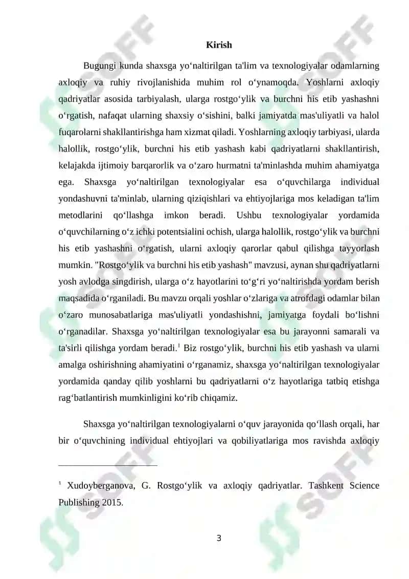 Shaxsga yoʻnaltirilgan texnologiyalar asosida Rostgoʻylik va burchni his etib yashash mavzusini oʻqitish 3