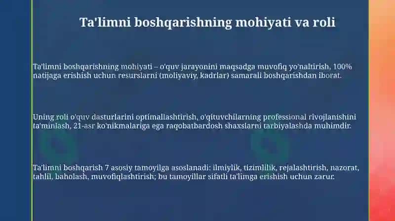 Ta'lim menejmenti Maktab boshqaruv obyekti sifatida 3
