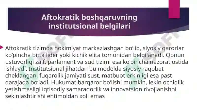 institutsional nuqtai nazardan aftokratikva demokratik boshqaruv modellar 3