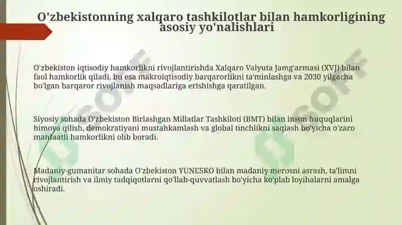 O'zbekistonning xalqaro tashkilotlar bilan hamkorlik aloqalari 3