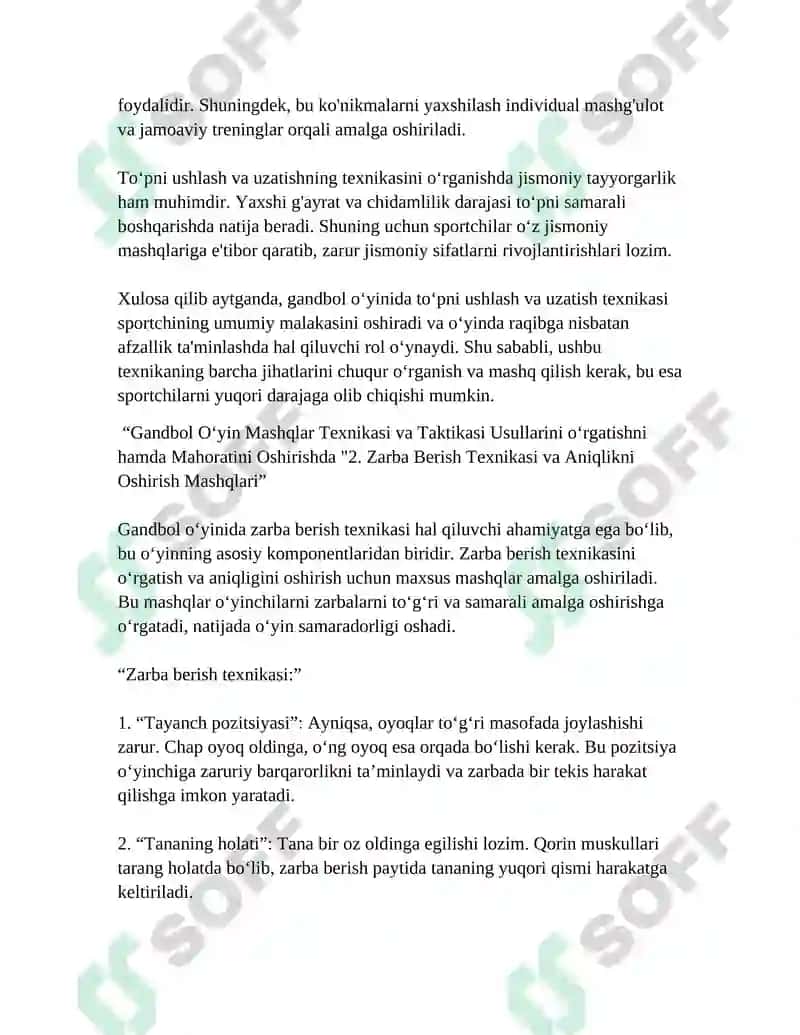 GANDBOʻL OʻYIN MASHQLAR TEXNIKASI VA TAKTIKASI USULLARINI OʻRGATISHNI HAMDA MAHORATINI OSHIRISH 3