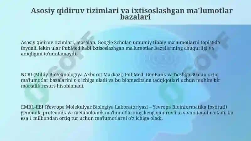 Tibbiy-biologik axborotlarni mavzular boʻyicha qidirish veb brauzerlardan foydalanish 3