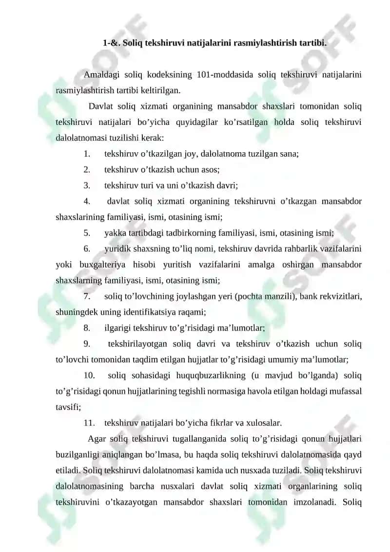 Soliq tekshiruvlari natijalari va ularni rasmiylashtirish tartibi 3
