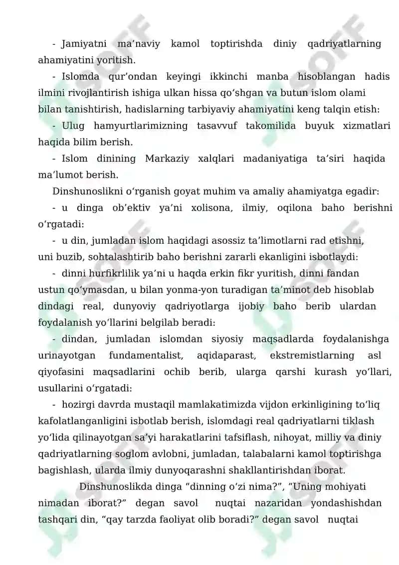 Dinshunoslik asoslari fanining predmeti, maqsad va vazifalari 3