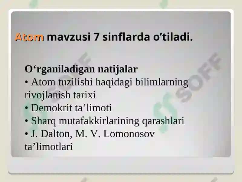 ATOM TUZILISHI MAVZUSINI O’QITISH METODIKASI 3