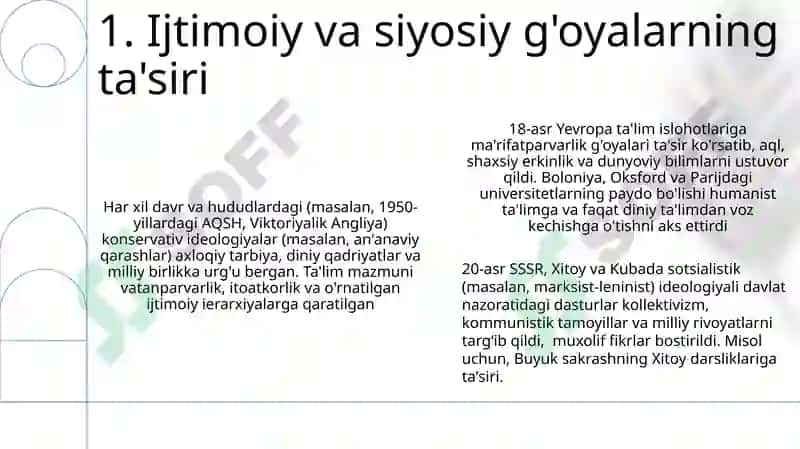 Ta'lim mazmunining belgilanishi va uning tarixiy xarakterini tahlil qiling 3