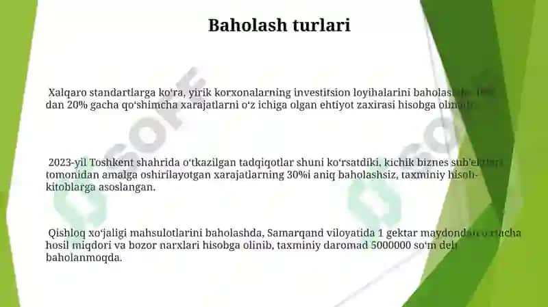 Smeta turlari, xoʻjalik yurituvchi subʼekt faoliyatining turlari boʻyicha smetalarni shakllantirish 3