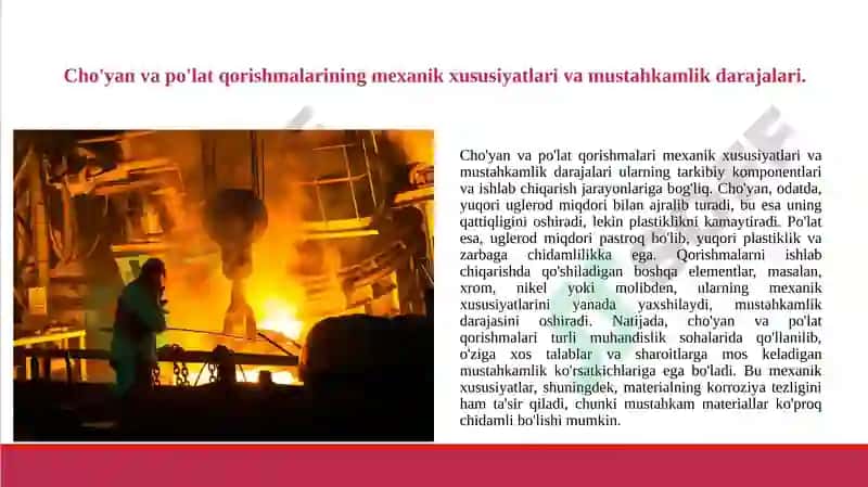 Cho'yan va po'lat qorishmalarining mexanik xususiyatlari va mustahkamlik darajalari 3