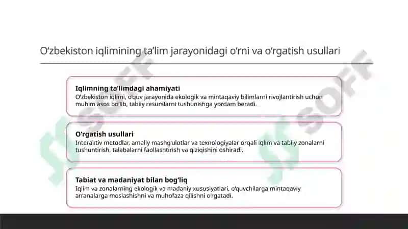 Oʻzbekiston iqlimi va tabiat zonalari xaqida dars oʻtish usullari 3