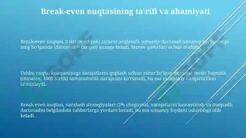 Break-even nuqtasini hisoblash usullari 3