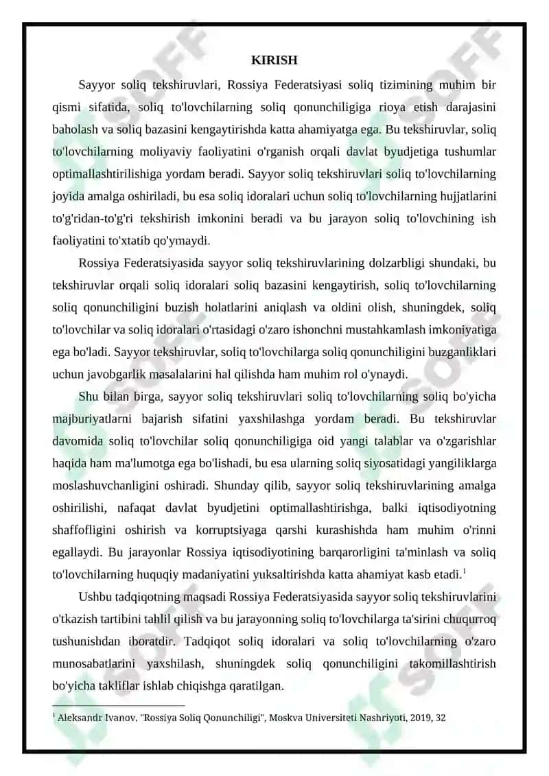 Rossiya Federatsiyasida sayyor soliq tekshiruvini o'tkazish tartibi 3