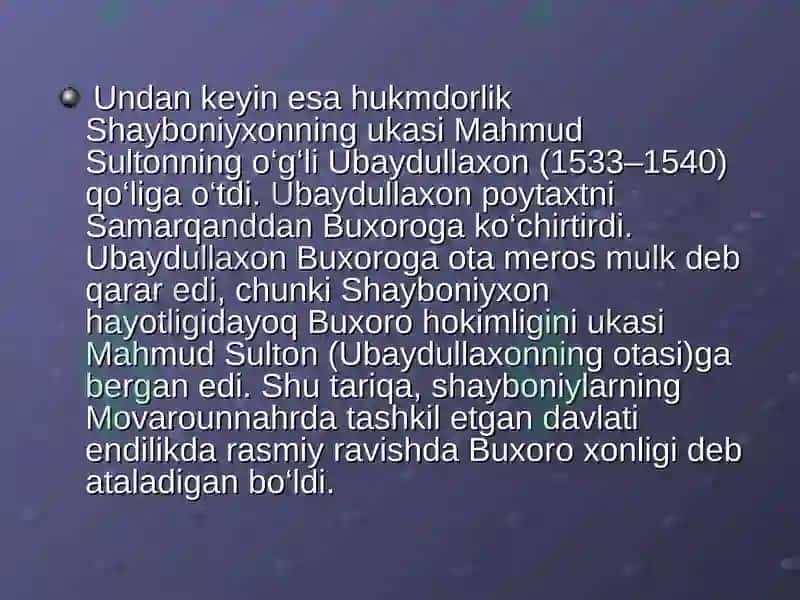 Buxoro xonligining tashkil topishi va siyosiy hayoti. Shayboniylar davrida Buxoro xonligining ijtimoiy siyosiy hayoti 3