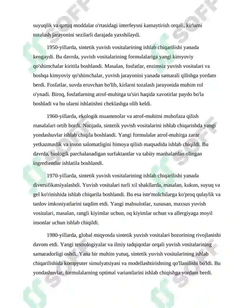 Sintetik yuvish vositalarini ishlab chiqarishning rivojlanish tarixi 3