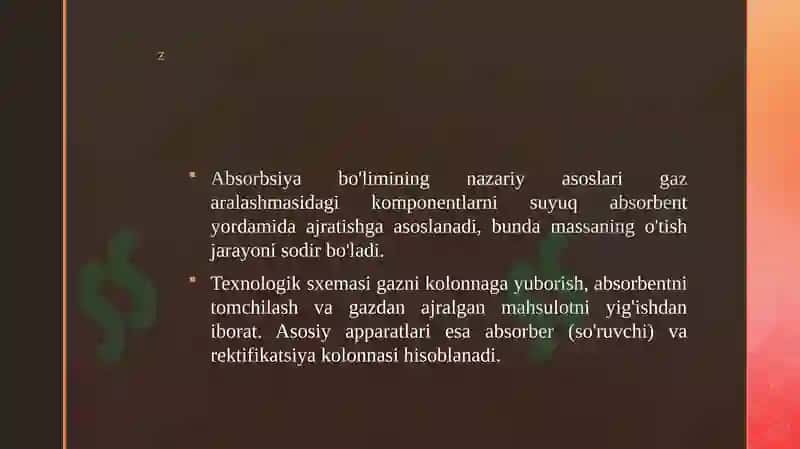 ABSORBSIYA BO'LIMINING NAZARIY ASOSLARI, TEXNOLOGIK SXEMASI VA ASOSIY APPARATLARI 3