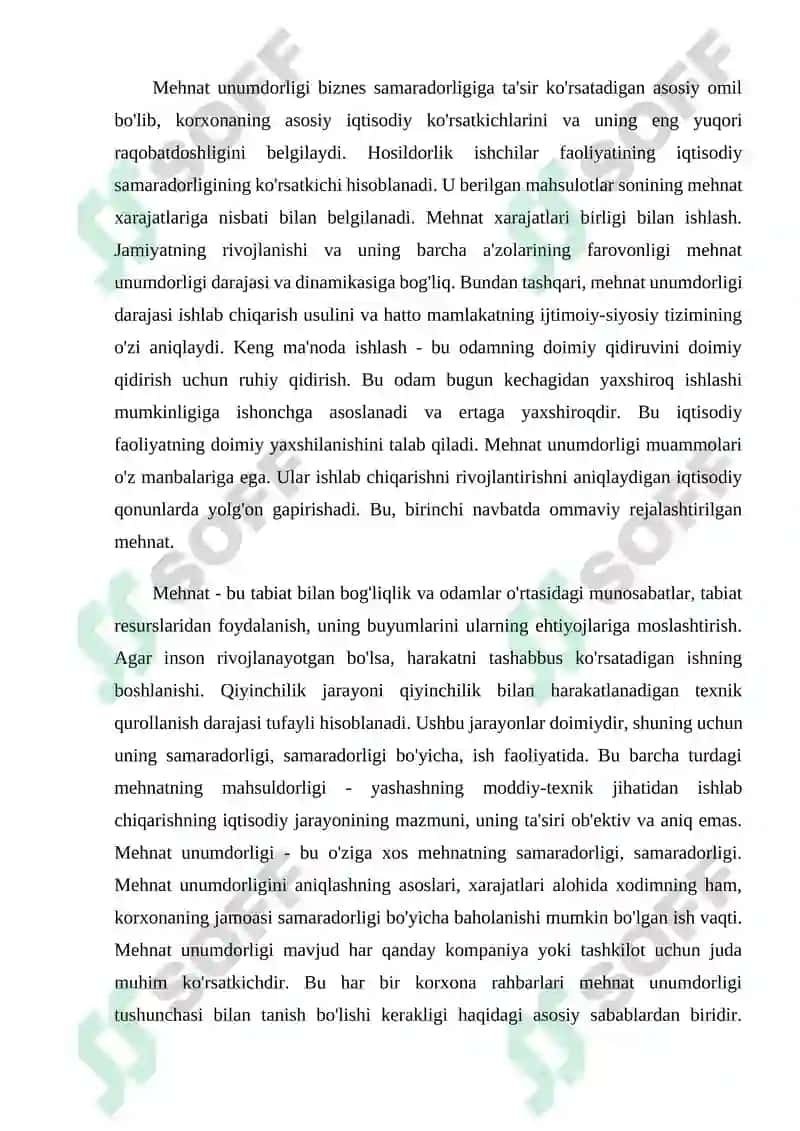 Mehnat unumdorligining darajasi va unga tasir etuvchi omillar 3