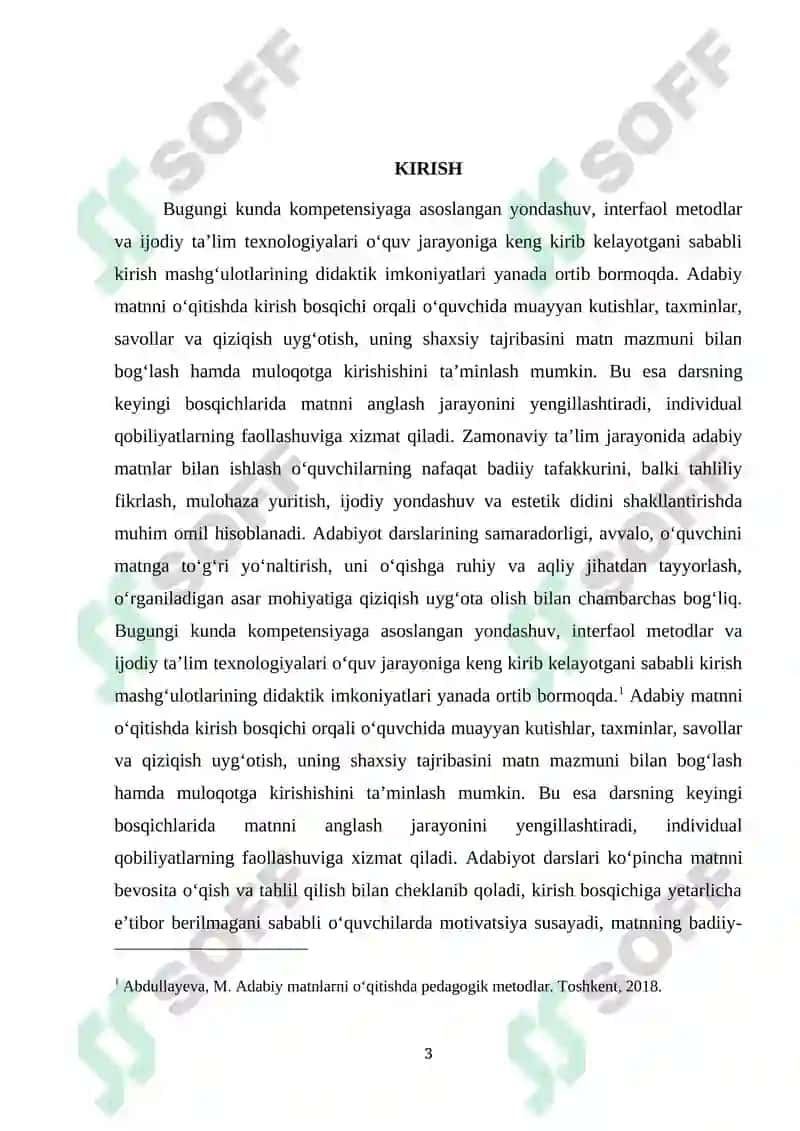 Adabiy matnlar bilan ishlashda kirish mashg‘ulotlarining oʻrni 3
