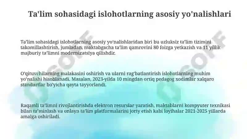 Òzbekiston Respublikasida talim sohasida amalga oshirilgan islohotlar 3