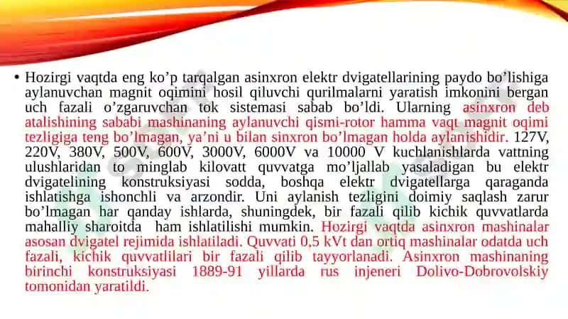 O’zgaruvchan to'kelektromashinalari 3