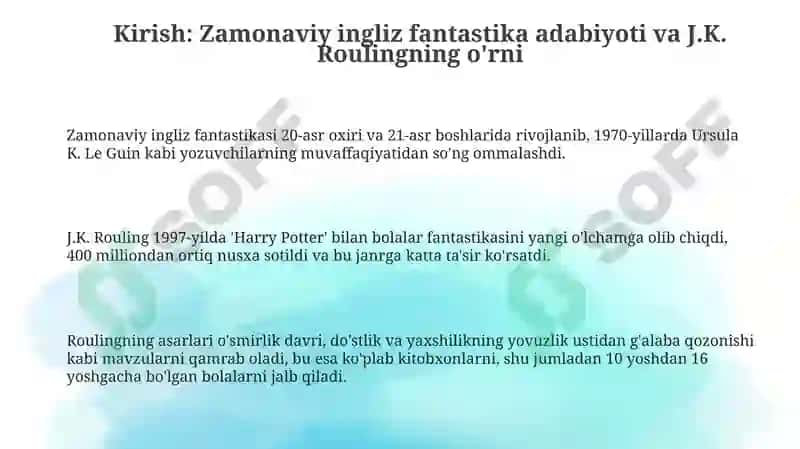 Zamonaviy ingliz fantastika adabiyotini J.K. Roulingi jodi misolida o'rganish 3