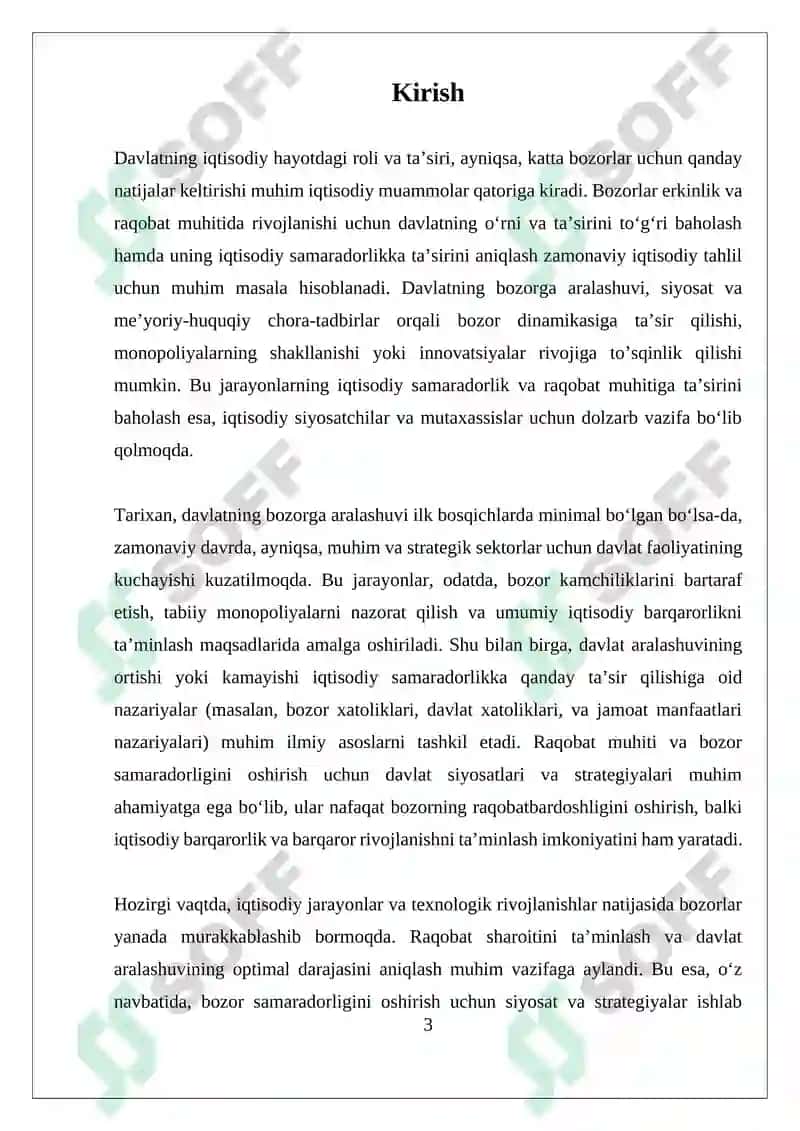 Davlatning Bozorga Tasirini Baholash va Raqobatlashgan Bozor Samaradorligi 3
