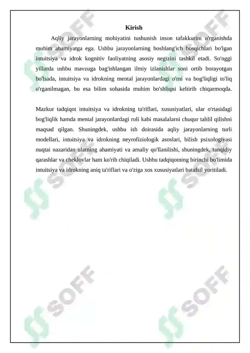 Sezgi va idrok psihik jarayonlarining boshlangʻich holati ikanligi 3