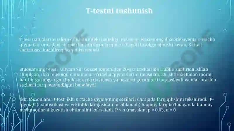 T-testni bajarish va talqin qilish 3