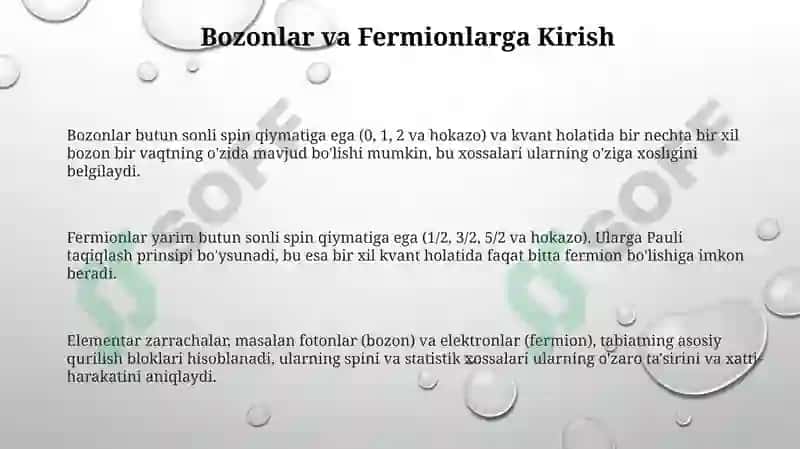 Bozonlar va Fermionlar: Asosiy Tushunchalar va Xususiyatlar 3
