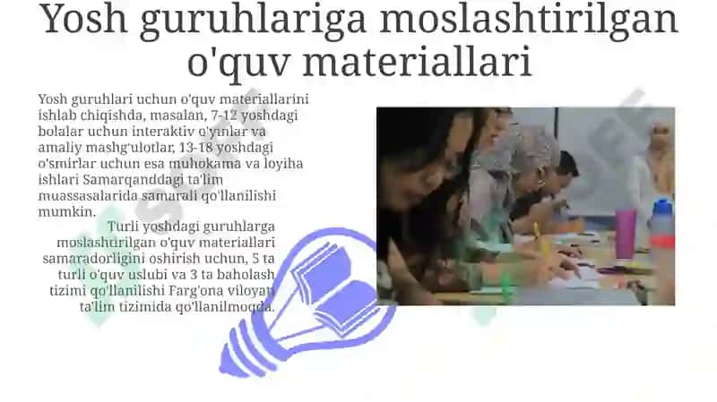 Yoshga moslashtirilgan o'quv materiallari va uslublari 3