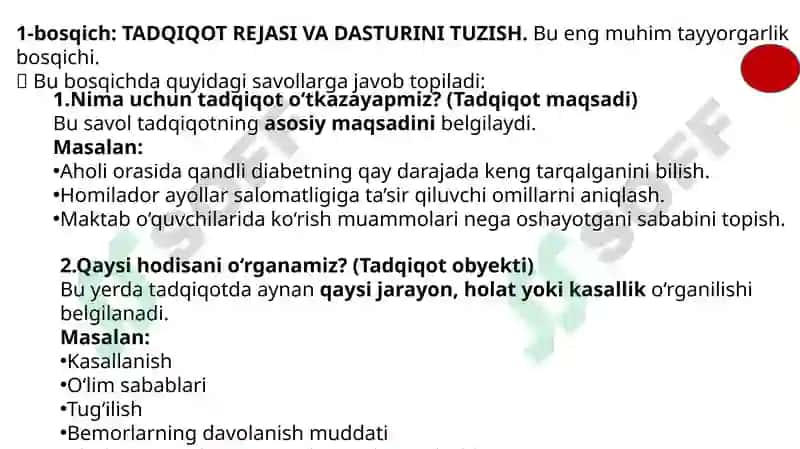 Statistik tadqiqotlar mavzusi bo‘yicha reja: 3