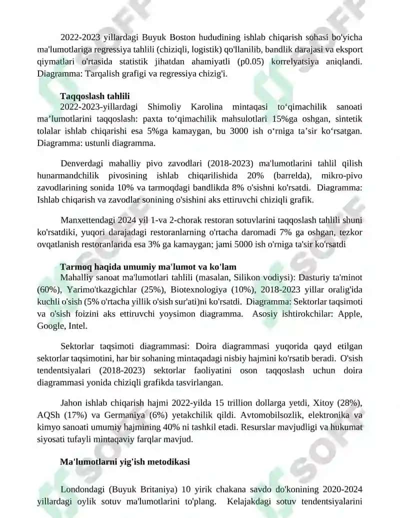 Mahalliy sanoat tarmogʻi boʻyicha malumotlar kirtib tahlil qildiring va natijararni digramma 3