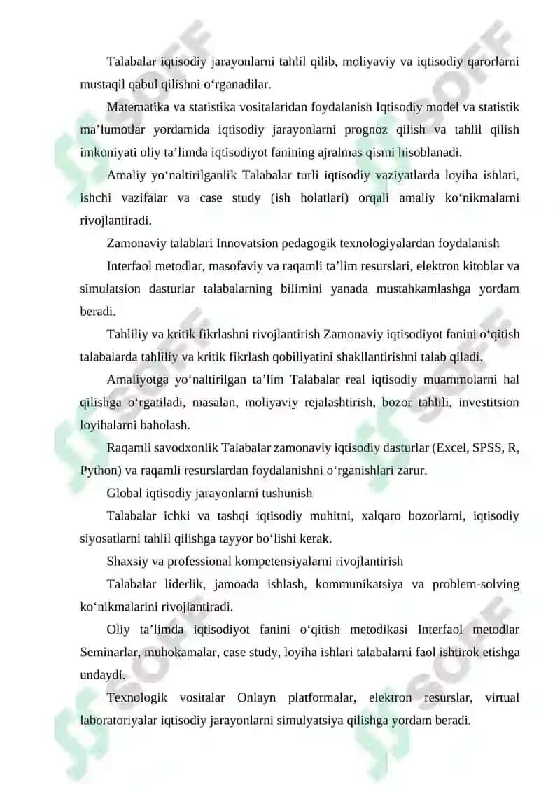OLIY TA'LIMDA IQTISODIYOT FANINI O'QITISHNING O'ZIGA XOS XUSUSIYATLARI VA ZAMONAVIY TALABLARI 3